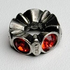 Michael Anthony Italy Silver Red Crystal Scalloped Spacer Charm Made in Italy MA